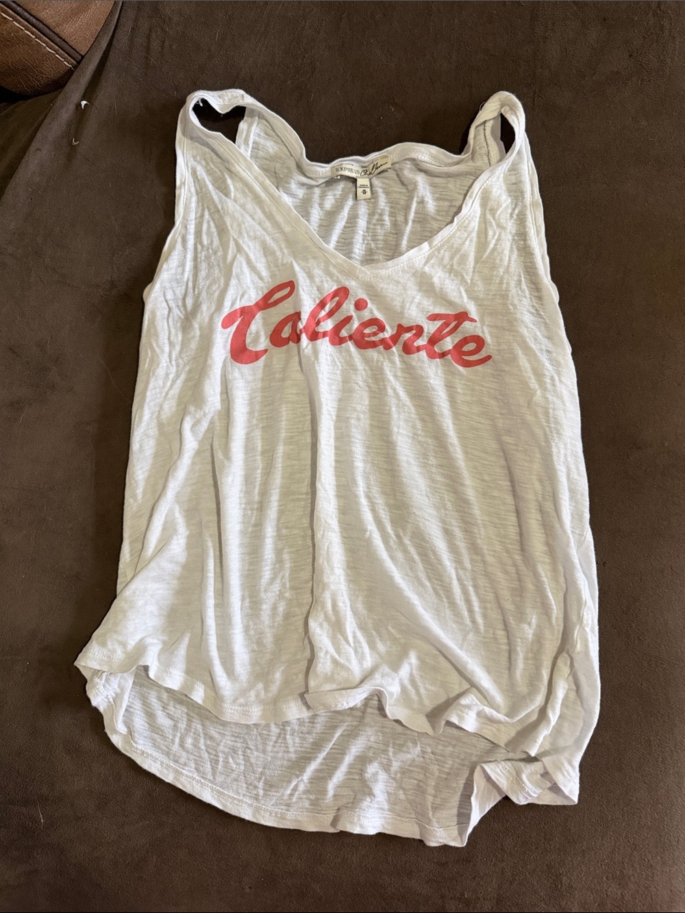 Express White Tank Top with Pink "Caliente" Script